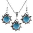 Turquoise & Silver-Plated Sun Pendant Necklace & Earrings For Discount