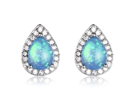 Blue Opal & Cubic Zirconia Teardrop Cushion Stud Earrings Hot on Sale