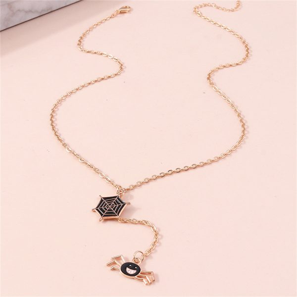 18K Gold-Plated & Black Enamel Spiderweb Pendant Necklace Discount