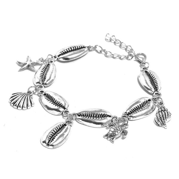 Silver-Plated Starfish & Shell Charm Anklet Cheap