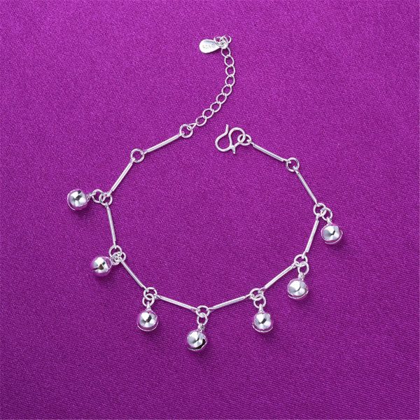 Silver-Plated Bell Charm Station Anklet For Discount