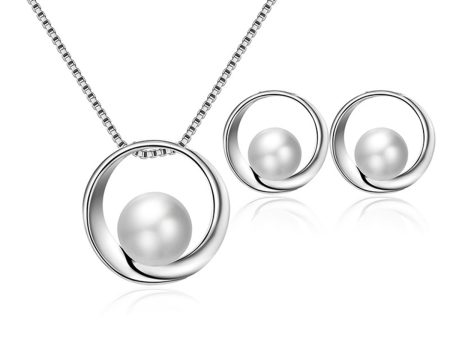 White Pearl & Silver-Plated Stud Earrings & Pendant Necklace Online Sale