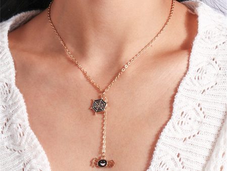 18K Gold-Plated & Black Enamel Spiderweb Pendant Necklace Discount