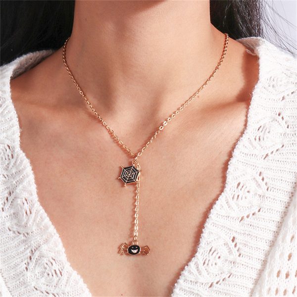 18K Gold-Plated & Black Enamel Spiderweb Pendant Necklace Discount