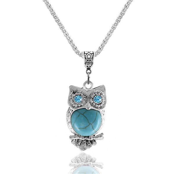 Turquoise & Cubic Zirconia Owl Earrings & Pendant Necklace on Sale