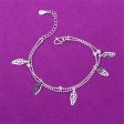 Silver-Plated Leaves Station Bead Chain Layered Anklet For Sale