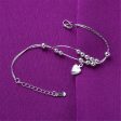 Silver-Plated Beaded Heart Charm Anklet Cheap