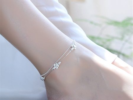 Silver-Plated Flower Station Layered Anklet Supply