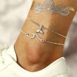 Silver-Plated Wave & Fish Tail Charm Layer Anklet on Sale