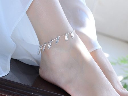 Silver-Plated Leaves Station Anklet Online