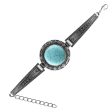 Turquoise & Silver-Plated Round Shield Charm Bracelet For Sale