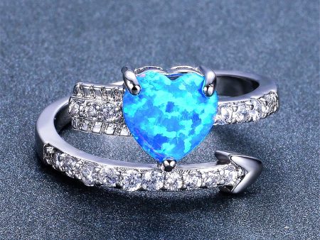 Blue Opal & Cubic Zirconia Heart Bypass Ring Supply