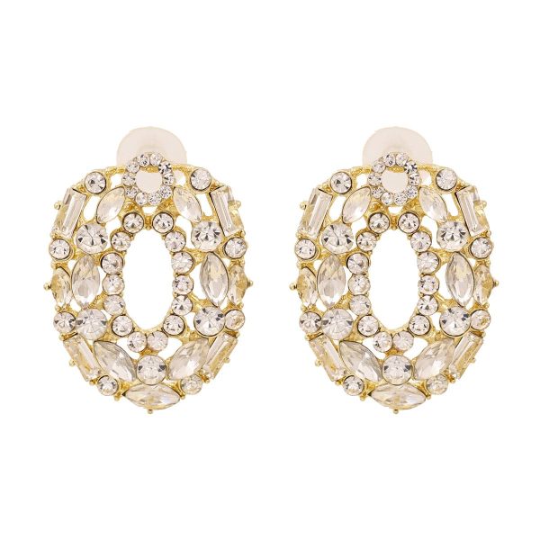 White Cubic Zirconia & 18K Gold-Plated Ova Stud Earrings For Sale