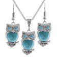 Turquoise & Cubic Zirconia Owl Earrings & Pendant Necklace on Sale