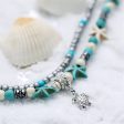 Turquoise & Silver-Plated Sea Turtle Layered Anklet Fashion