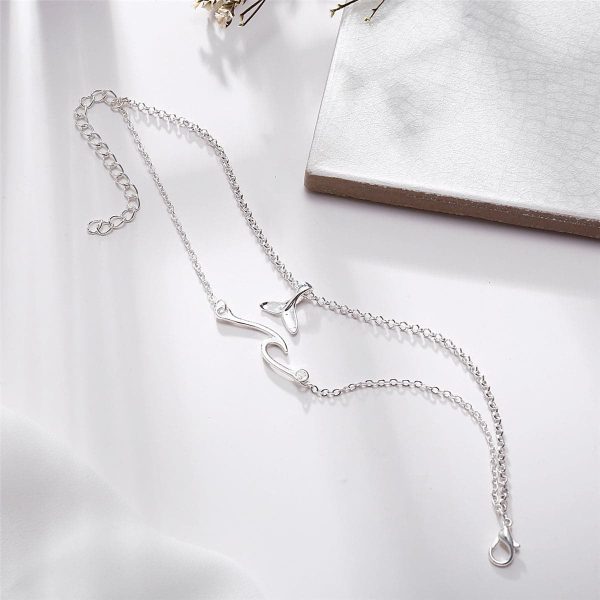 Silver-Plated Wave & Fish Tail Charm Layer Anklet on Sale