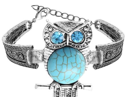 Turquoise & Cubic Zirconia Silver-Plated Owl Charm Bracelet Supply