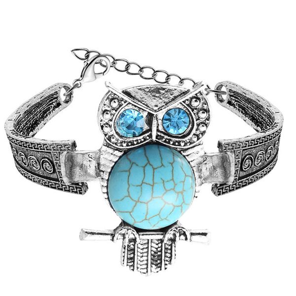 Turquoise & Cubic Zirconia Silver-Plated Owl Charm Bracelet Supply