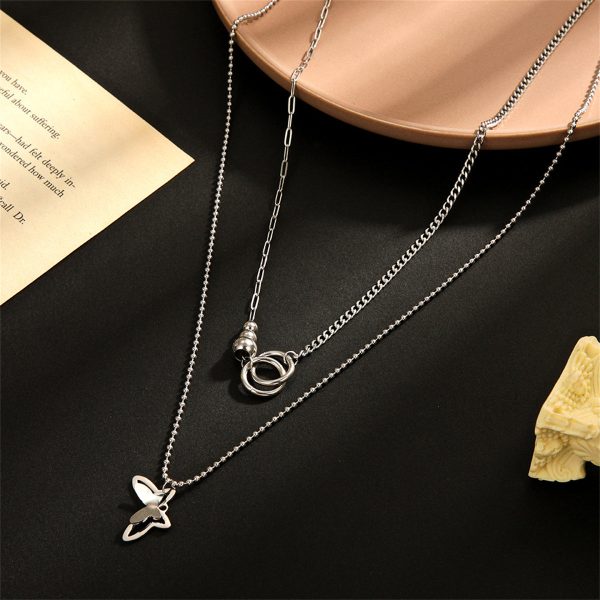 Silver-Plated Butterfly Layered Pendant Necklace Discount