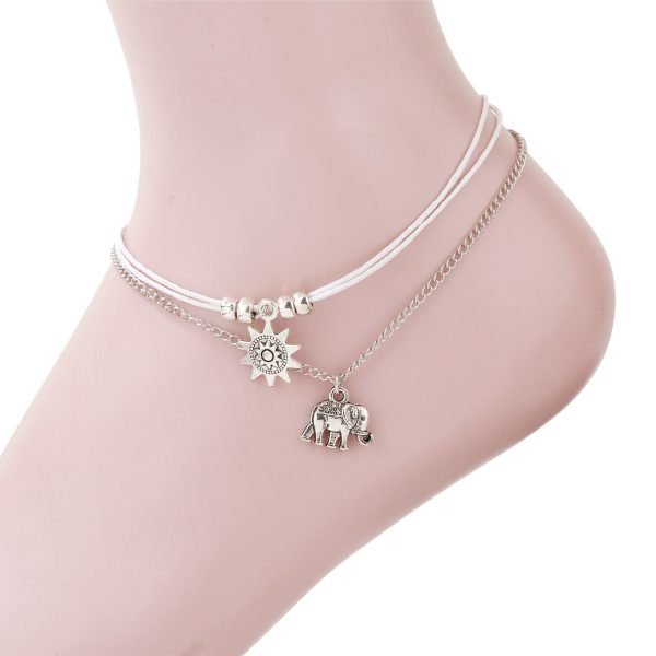 Silver-Plated Sun & Elephant Charm Anklet For Cheap