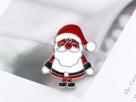 Silver-Plated & White Enamel Santa Brooch For Sale