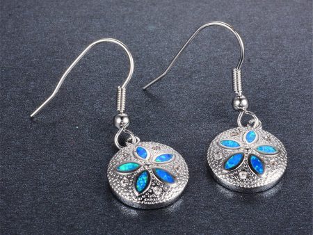 Blue Opal & Cubic Zirconia Round Floral Drop Earrings Supply