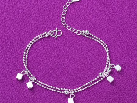 Silver-Plated Cube & Bead Double-Strand Anklet Supply