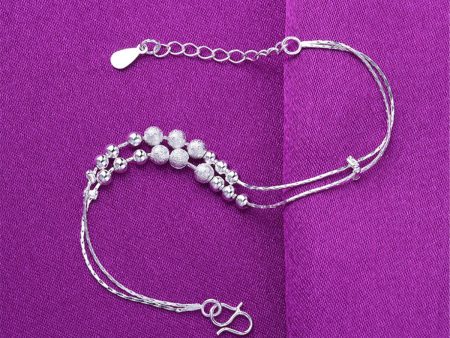 Silver-Plated Graduated Bead Double-Strand Anklet For Cheap