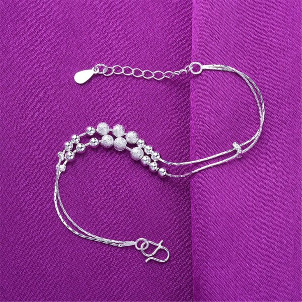 Silver-Plated Graduated Bead Double-Strand Anklet For Cheap