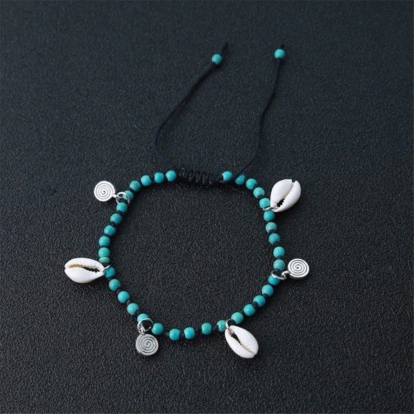 Turquoise & Silver-Plated Shell Adjustable Anklet For Discount