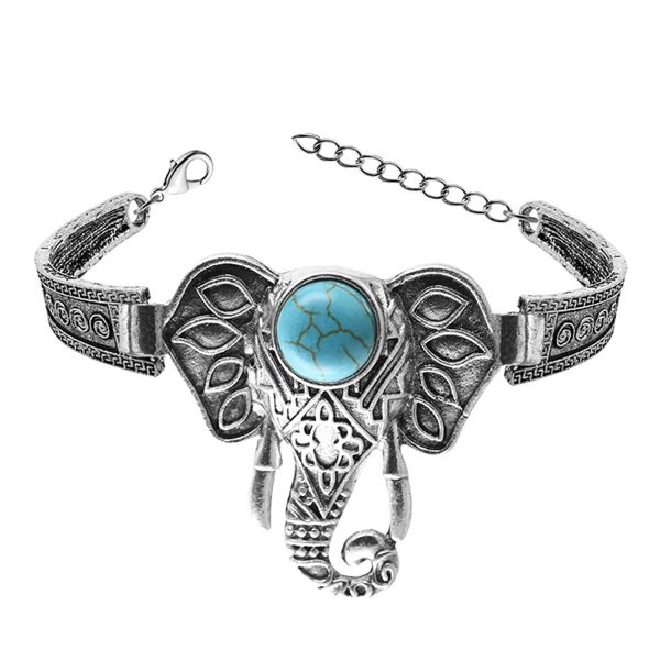 Turquoise & Silver-Plated Elephant Charm Bracelet on Sale