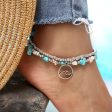 Turquoise & Silver-Plated Beaded Wave Layered Anklet on Sale