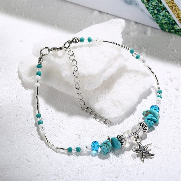 Turquoise & Acrylic Silver-Plated Beaded Starfish Charm Anklet For Discount