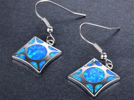 Blue Opal & Silver-Plated Cube Drop Earrings Cheap