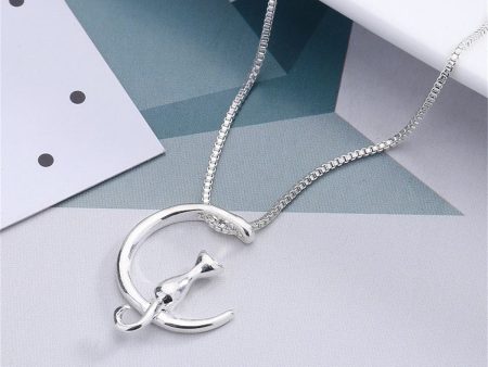 Silver-Plated Cat Pendant Necklace Fashion