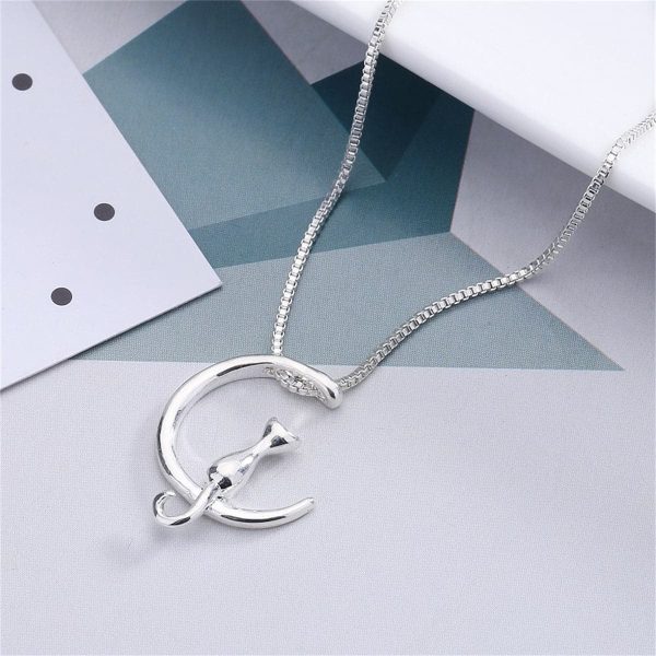 Silver-Plated Cat Pendant Necklace Fashion