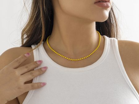 Yellow Enamel & Silver-Plated Bead Chain Necklace Fashion