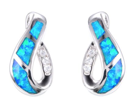 Blue Opal & Cubic Zirconia Twisting Stud Earrings on Sale