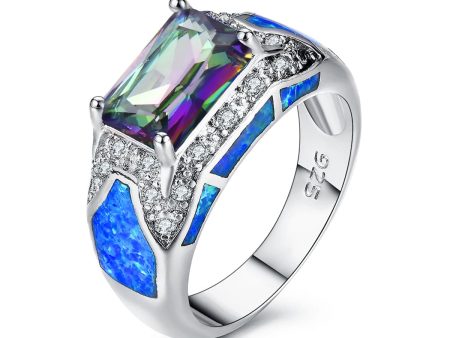 Blue Opal & Crystal Rectangle Ring Supply