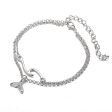 Silver-Plated Wave & Fish Tail Charm Layer Anklet on Sale