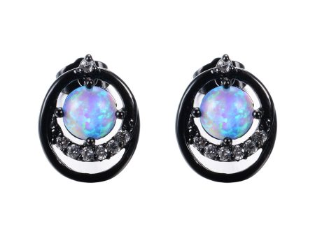 Blue Opal & Cubic Zirconia Black Ripple Stud Earrings Online now