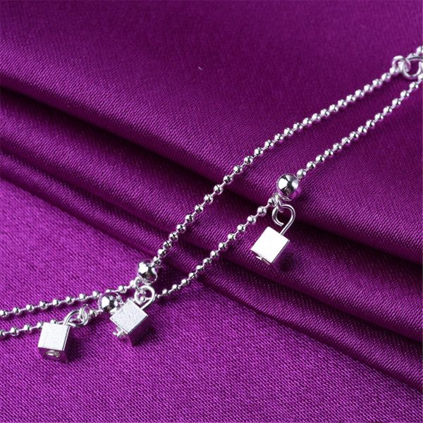 Silver-Plated Cube & Bead Double-Strand Anklet Supply