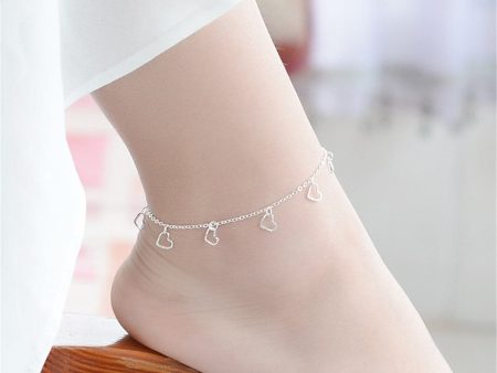 Silver-Plated Open Heart Station Anklet on Sale