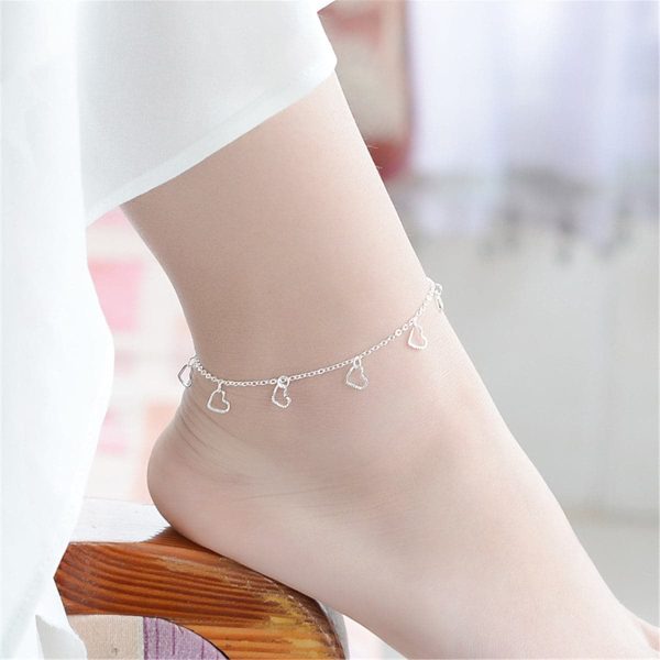 Silver-Plated Open Heart Station Anklet on Sale